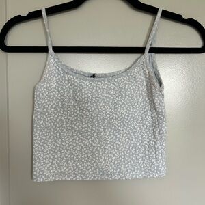 Brandy Melville White/ Light blue Floral Crop Camisole